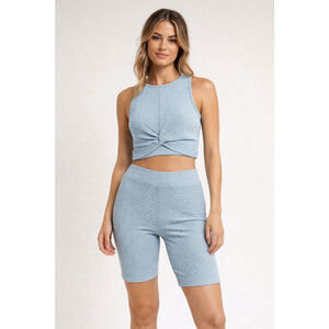 Women's Iris Honeycomb Top and Short Set in Pale Jade sz L
